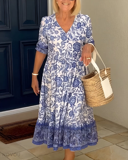 Elegant Ladies Floral Knee Length Dress - Olytrend