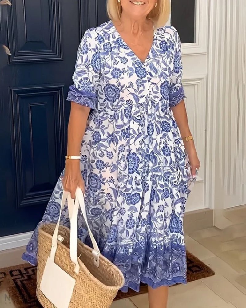 Image of Amanda | Women's V-Neck Floral Midi Dress