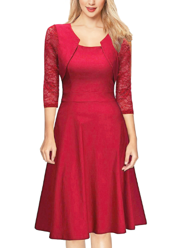 Warm Amber Woman's Elegant Midi Dress with Jacket - Olytrend