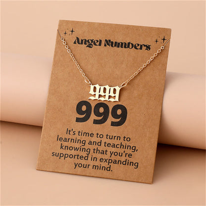 Angel Numbers Stainless Steel Necklace - Celestia-999-Gold-Nora Luxe