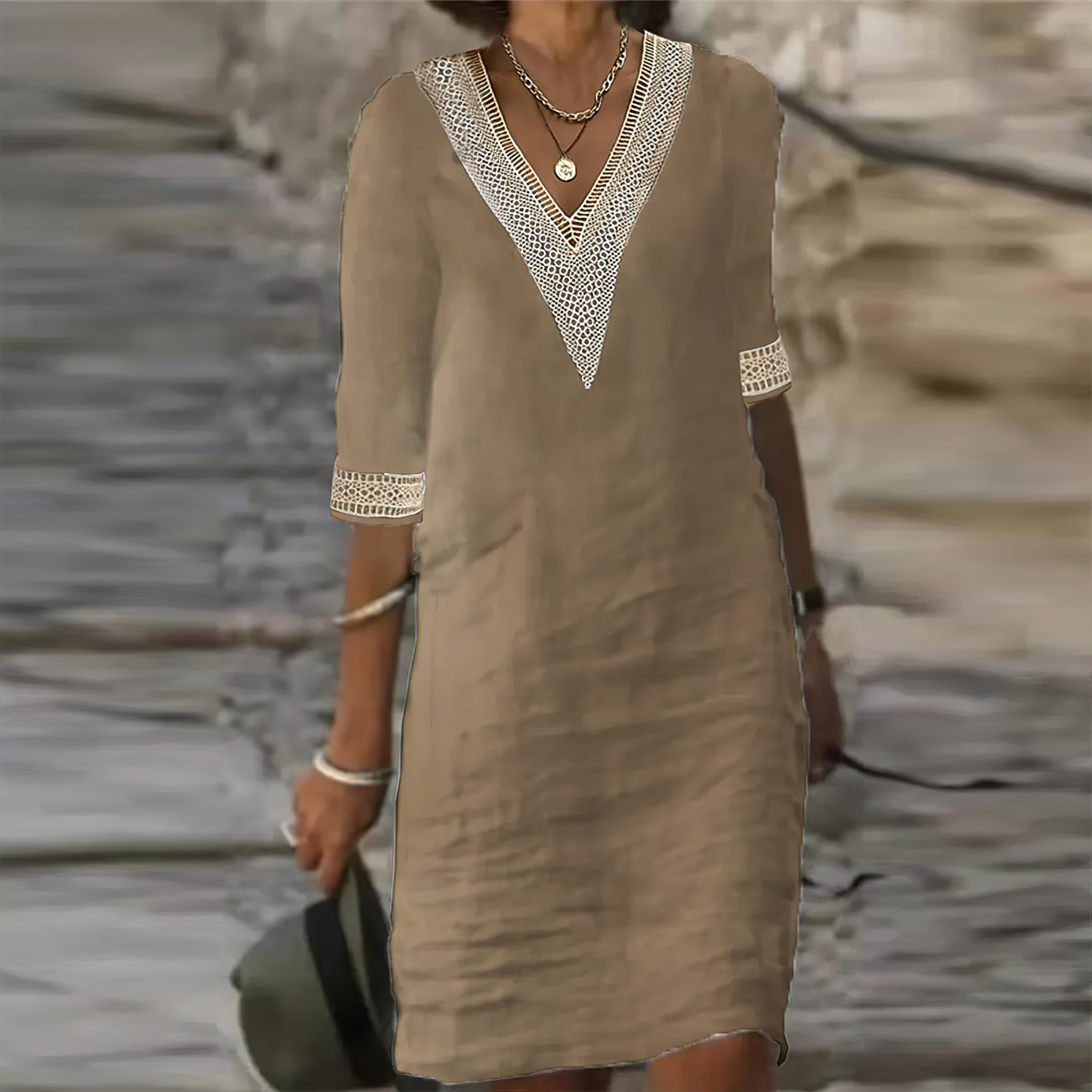 Image of Angela | Women's V-Neck A-Line Mini Dress
