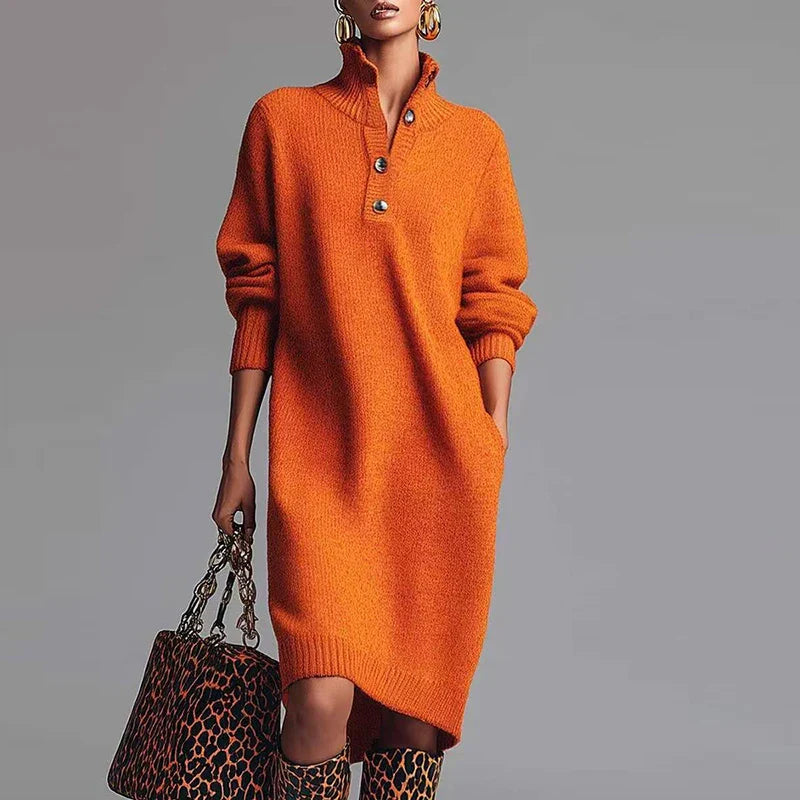Chic Ladies Long Sleeve Midi Dress - Olytrend