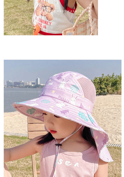 ANTI-UV KIDS SUN HAT WITH WHISTLE - SUMMER BUCKET HAT FOR BOYS AND GIRLS-White-Nora Luxe