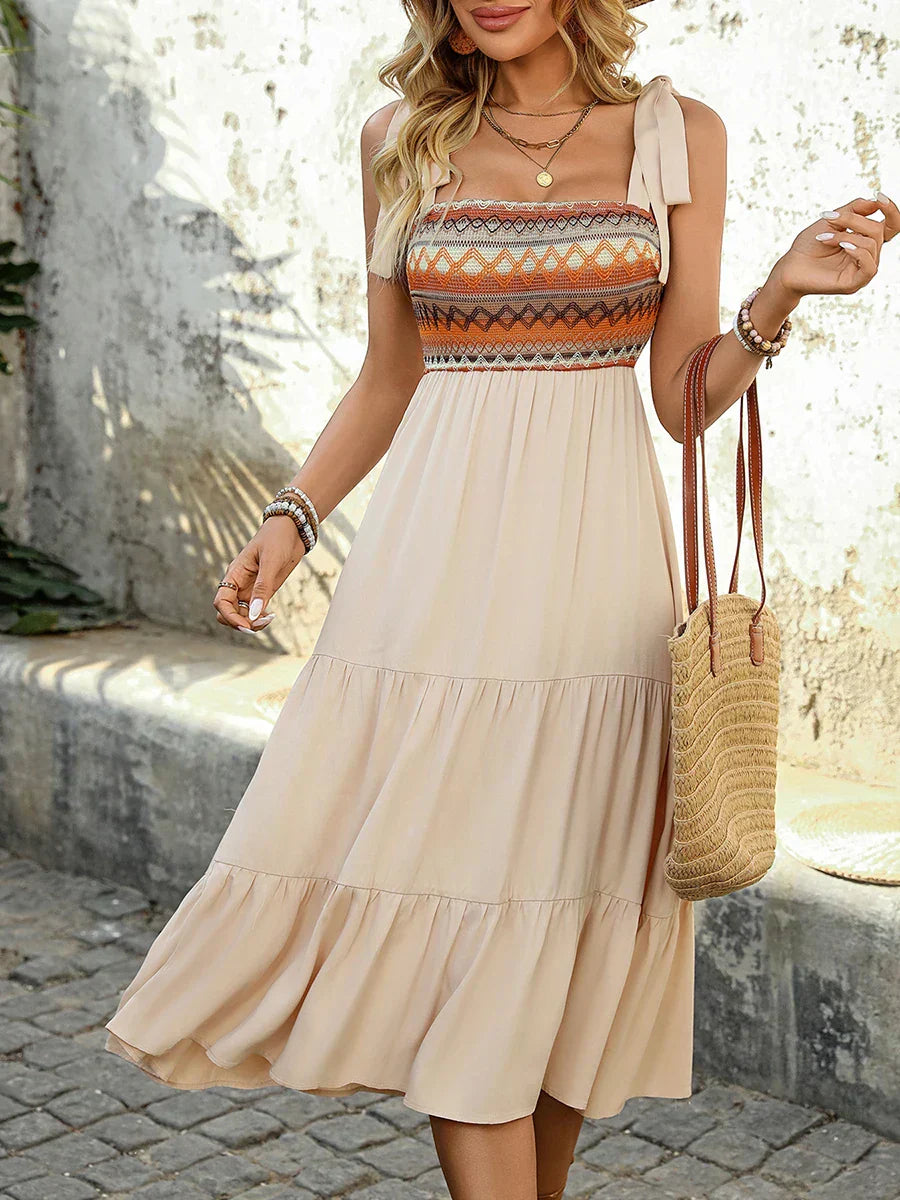 Apricot-colored airy & stylish spaghetti strap midi dress for summer – Lina-S-Nora Luxe