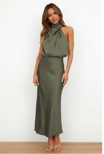 Luxurious Satin Halter Neck Dress