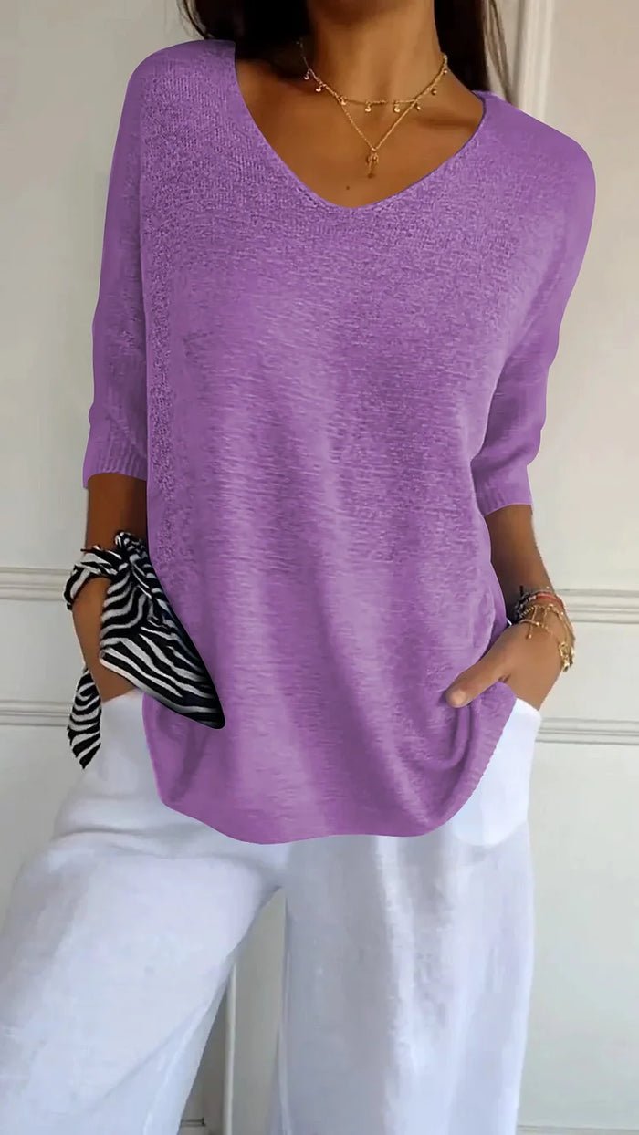 Image of Ashley | Women's Oversized Knit V-Neck Top