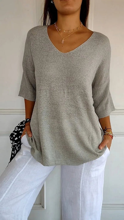 Image of Ashley | Women's Oversized Knit V-Neck Top