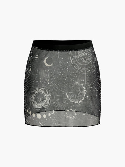Celestial Pattern Flowy Maxi Skirt