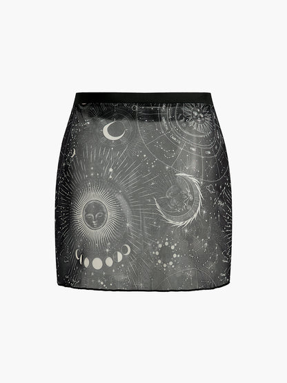 Celestial Pattern Flowy Maxi Skirt