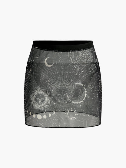 Celestial Pattern Flowy Maxi Skirt - Pexav