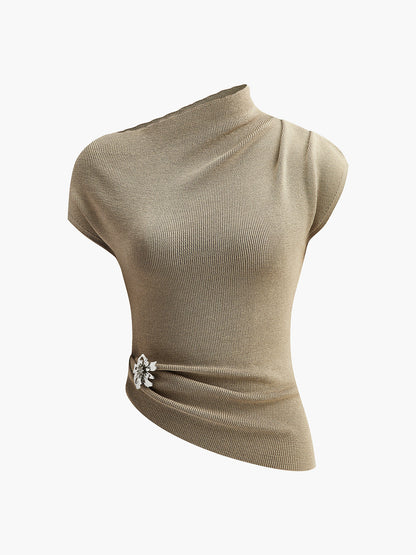 Chic OffCenter Metal Accent Sweater Top - Pexav
