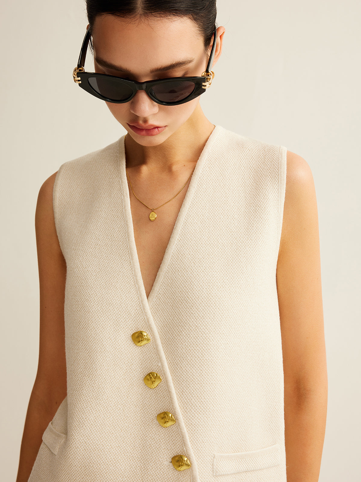 Unique Off Center Button Vest