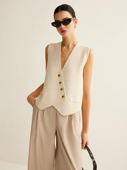 Unique Off Center Button Vest - Pexav