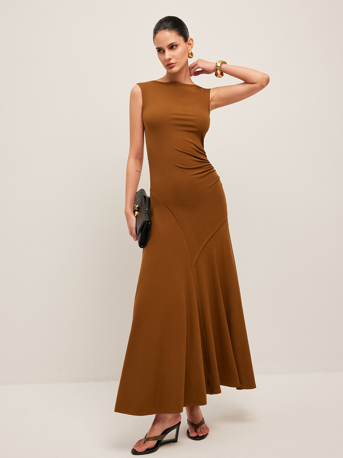 Unique Flowy Ruffle Sleeveless Dress - Pexav