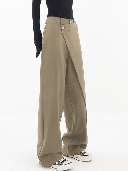Asymmetrical Wide Women's Trousers with Double Button – Noa-Black-XS-The Livary