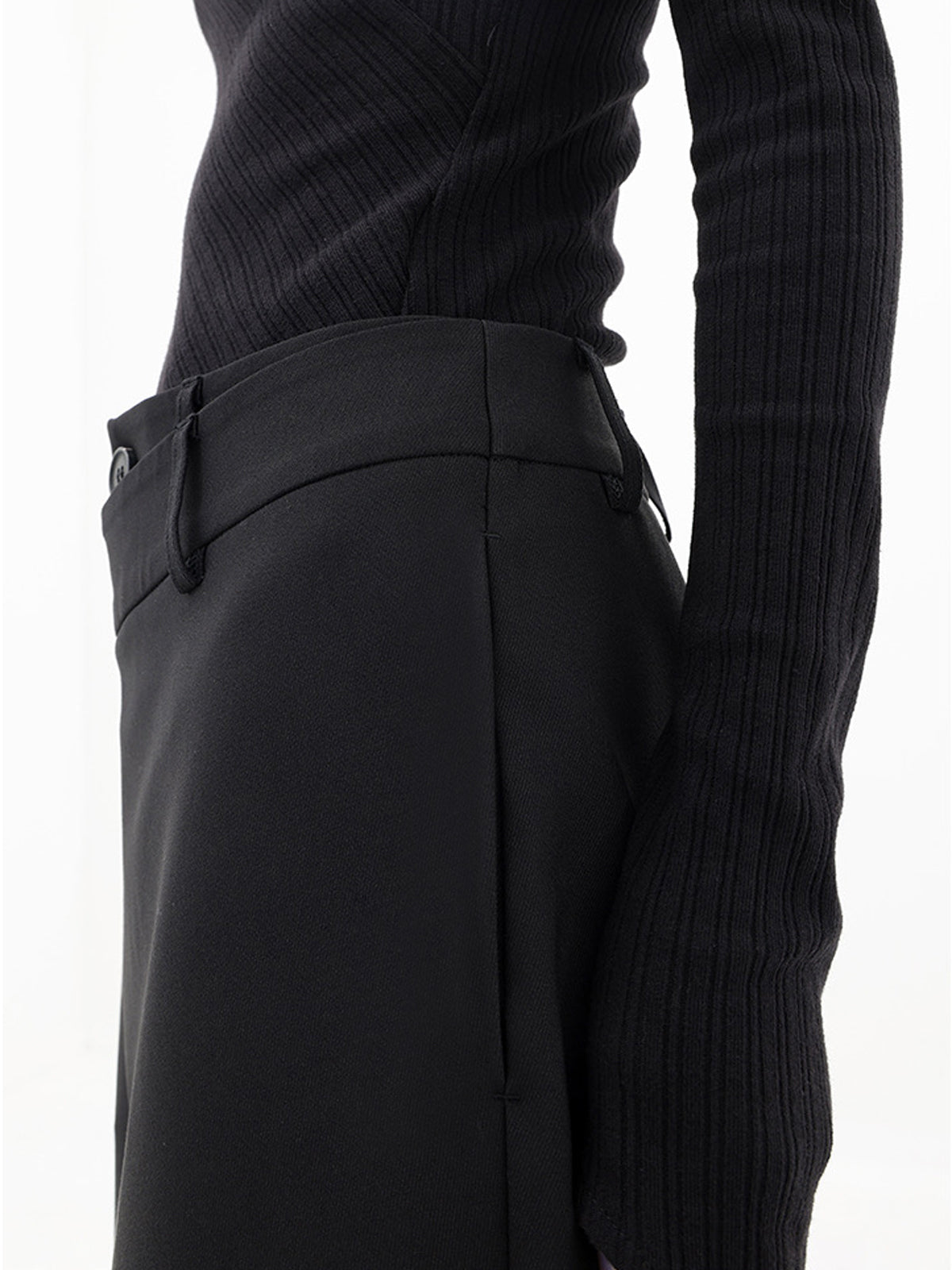 Asymmetrical Wide Women's Trousers with Double Button – Noa-Black-XS-The Livary