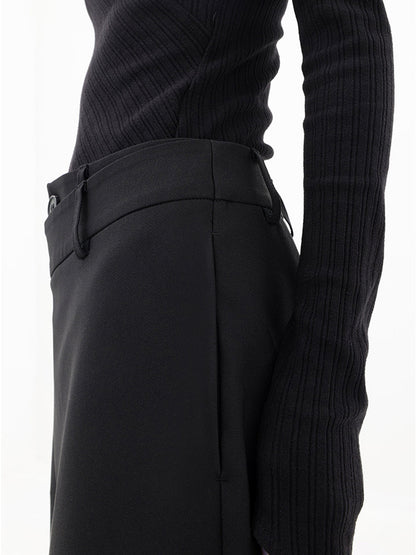 Asymmetrical Wide Women's Trousers with Double Button – Noa-Black-XS-The Livary