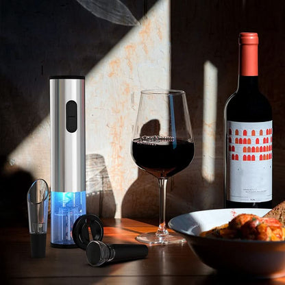 Electric Wine Opener Set With Stainless Steel Finish and Charging Base