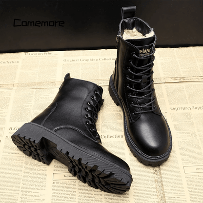 Classic Black Faux Leather Ankle Boots