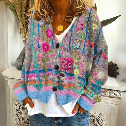 Fall Women's Pretty Floral Cardigan Sweater - Olytrend