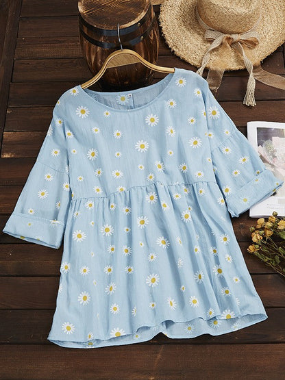 Loose Fit Floral Short Sleeve Women's Top - Nocini