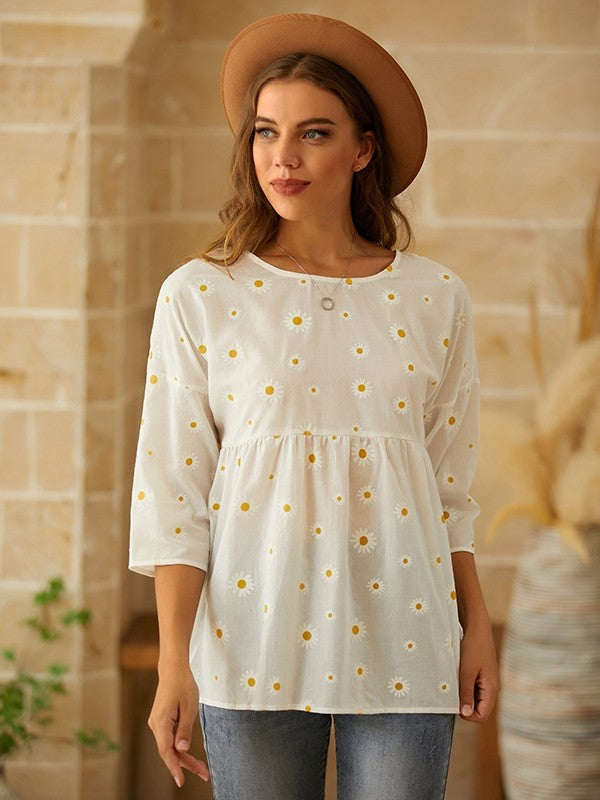 Loose Fit Floral Short Sleeve Women's Top