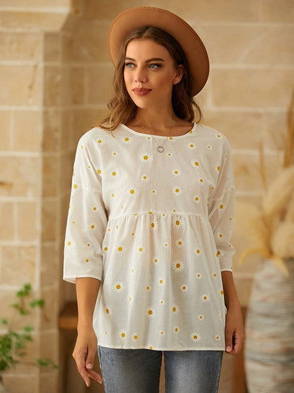 Loose Fit Floral Short Sleeve Women's Top