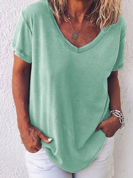 Comfortable V-Neck Short Sleeve Women's Tee