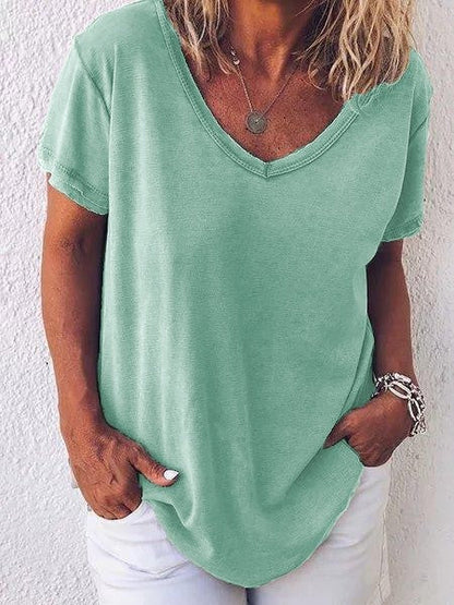 Comfortable V-Neck Short Sleeve Women's Tee