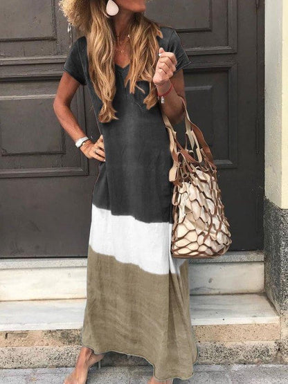 Comfortable V-Neck Maxi Patchwork Dress