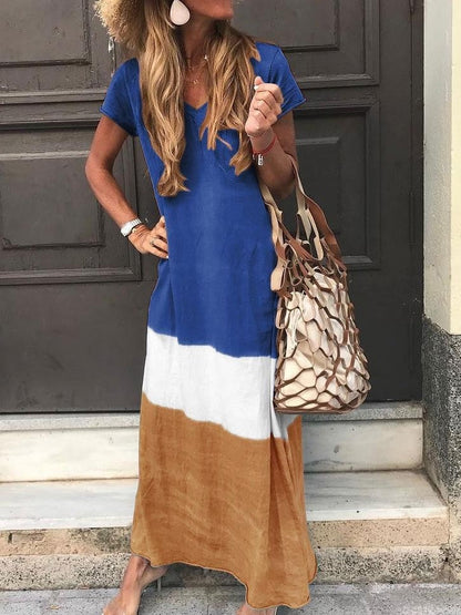 Comfortable V-Neck Maxi Patchwork Dress