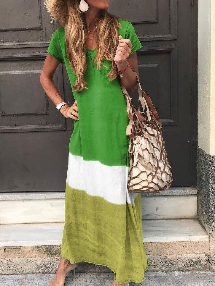 Comfortable V-Neck Maxi Patchwork Dress