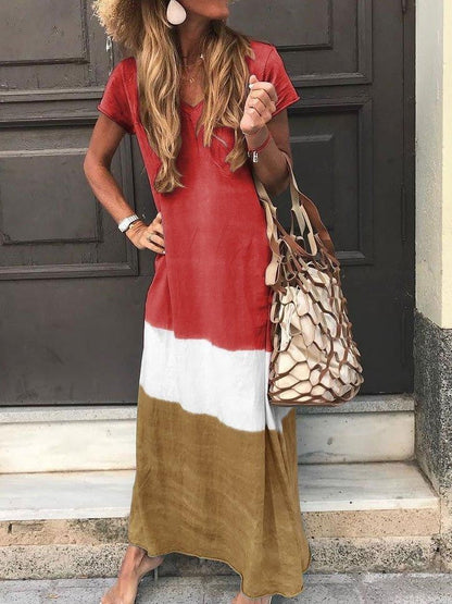 Comfortable V-Neck Maxi Patchwork Dress - Nocini