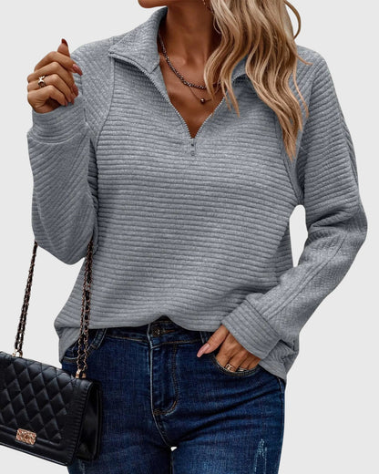 Classic Crew Neck Zip Up Sweater