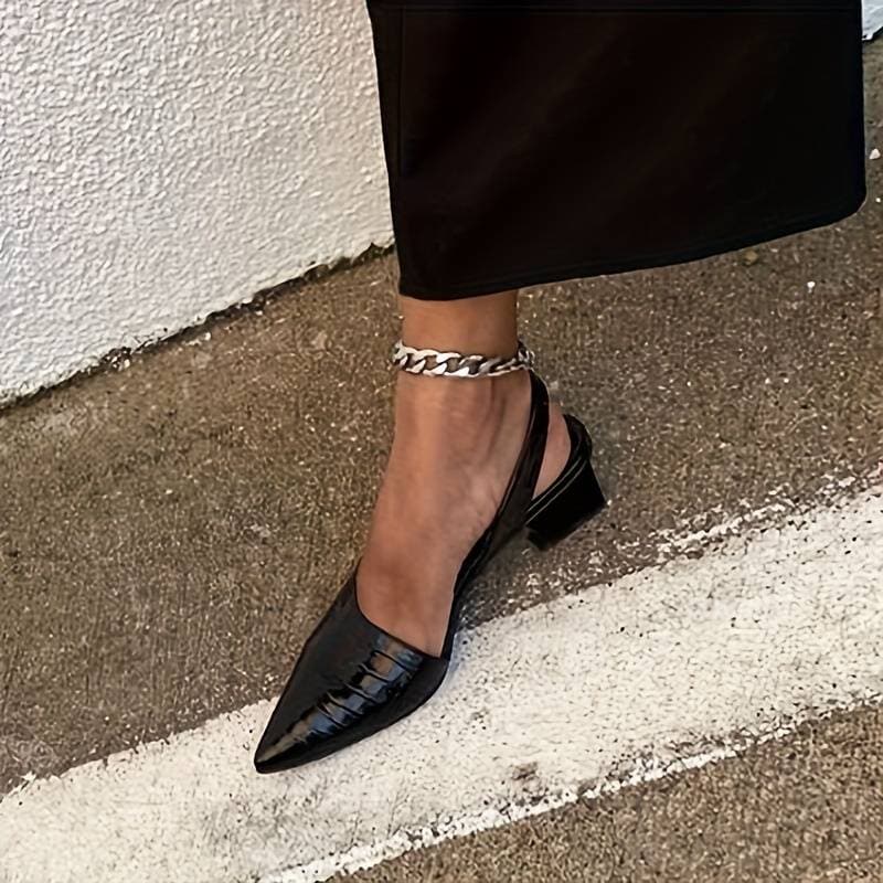 Ladies Pointed Toe Mid Heel Slingback Shoes