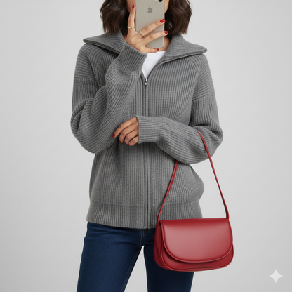 Women's Fit Cardigan Ribbed Zip Up Sweater