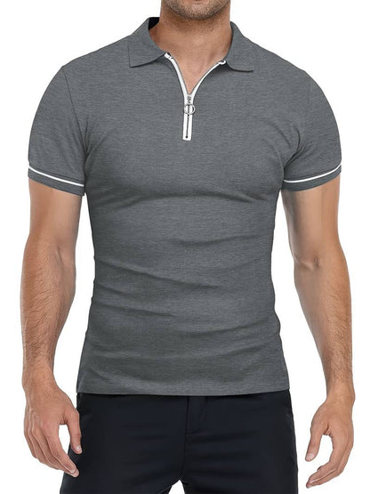 Men's Slim Fit Polo Shirt Short Sleeve Half Zip