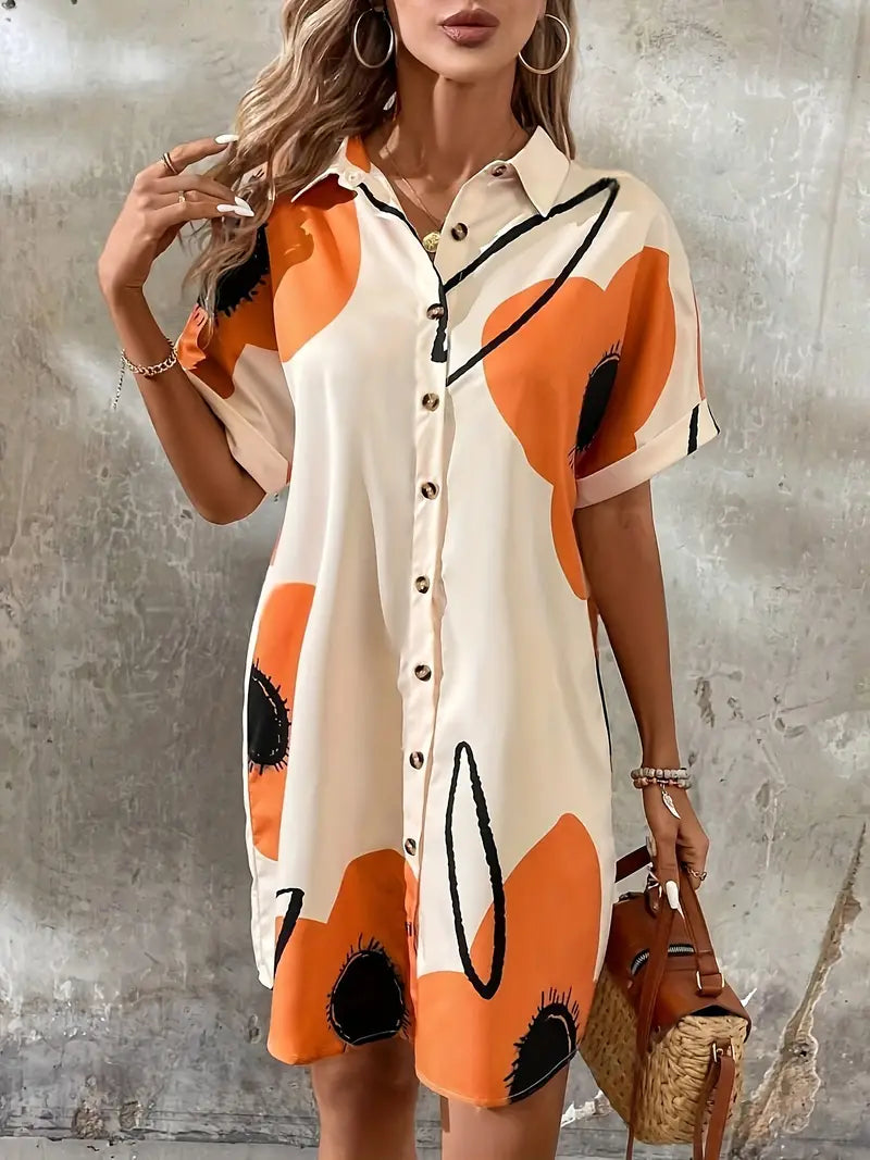 Relaxed Fit Short Sleeve Women's Shirt Dress - Nocini