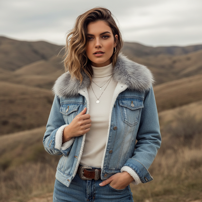 Warm Sherpa Lined Denim Jacket - Nocini