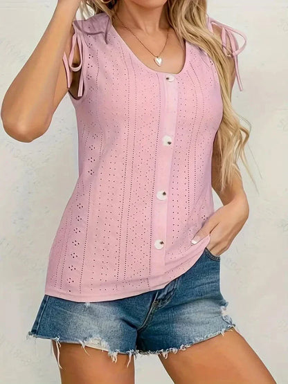 Women's Summer Tank Top with Buttons and Lace Detail