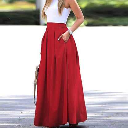 Long Flowy Maxi Skirt with Pockets High Waist Style