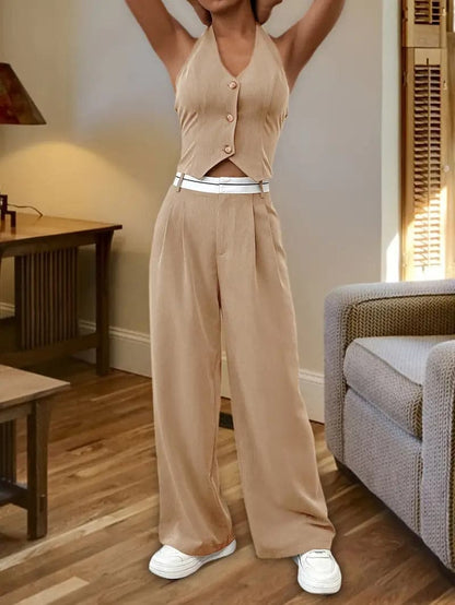 Women's Set - Halter Top & High Waist Pants - Chic and Stylish