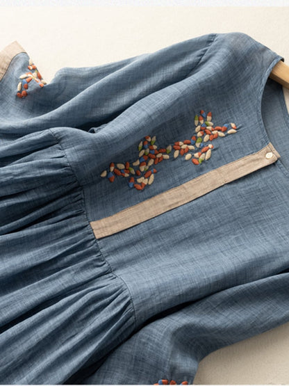 Ladies Casual Floral Midi Dress with Short Sleeves