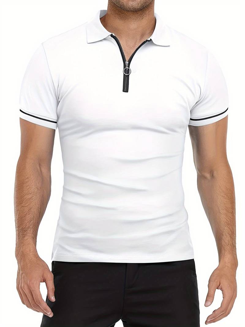 Men's Slim Fit Polo Shirt Short Sleeve Half Zip - Nocini