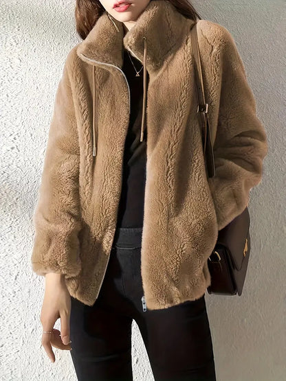 Cozy Women's Fleece Jacket with Zip Up High Neck