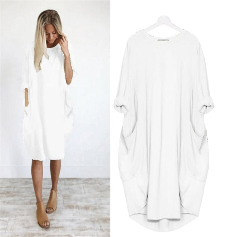 Casual Loose Fit Women's Midi Dress with Pockets