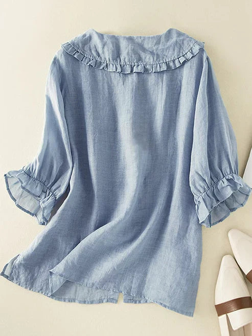 Relaxed Fit Women's Casual Ruffle Collar Blouse