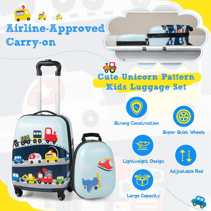 Kids 2pc Durable Luggage and Backpack Set with Spinner Wheels