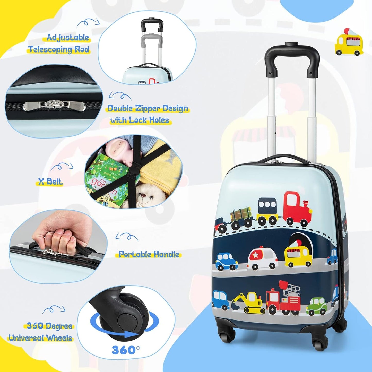 Kids 2pc Durable Luggage and Backpack Set with Spinner Wheels