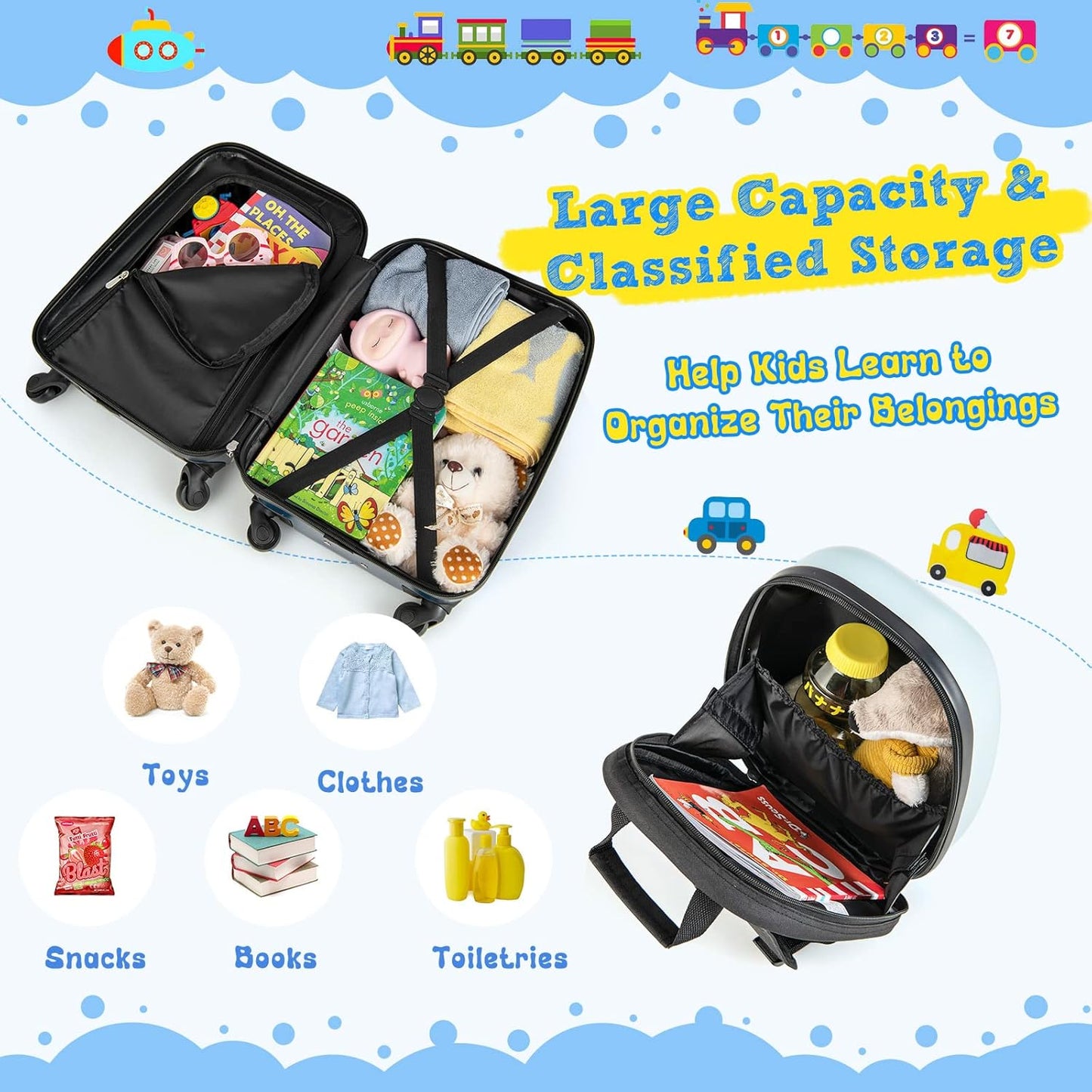 Kids 2pc Durable Luggage and Backpack Set with Spinner Wheels